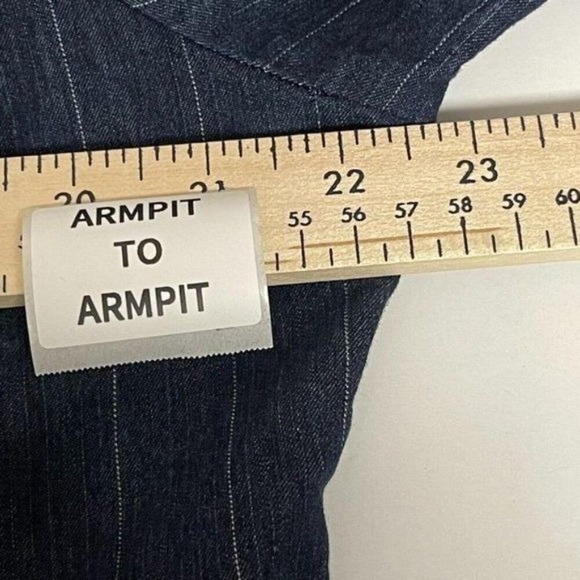 Larry Levine Women Blue Pinstripe Stretch Denim Blazer Jacket Size L RN103715 - Picture 6 of 7